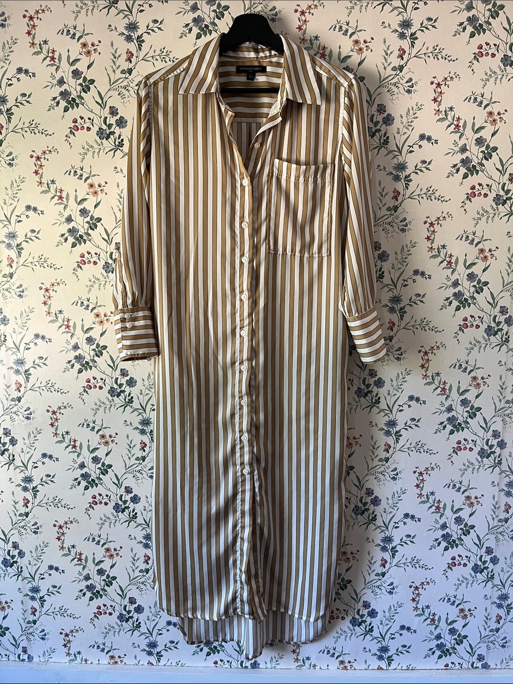 BR Striped Button-Down Shirt Dress in Tan and White - Picture 7 of 12